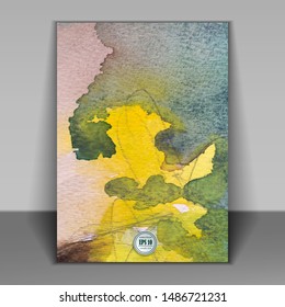 Business design with watercolor brush simulation colorful background, cover magazine, report template vector illustration