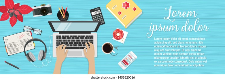 Business desk banner background flat design