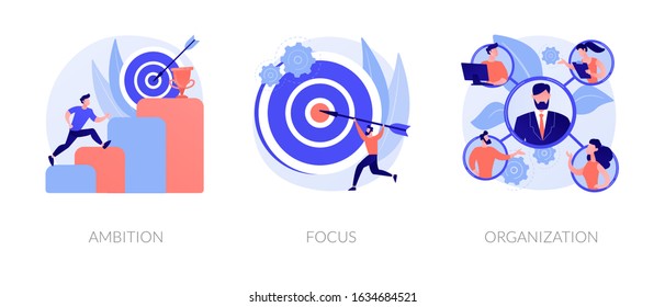 Business determination and development. Self improvement, marketing target, corporate management. Ambition, focus, organization metaphors. Vector isolated concept metaphor illustrations.