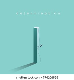 Business determination and growth vector concept. Businessman climbing vertical pillar. Symbol of career progress, promotion, motivation, achievement, challenge. Eps10 vector illustration.