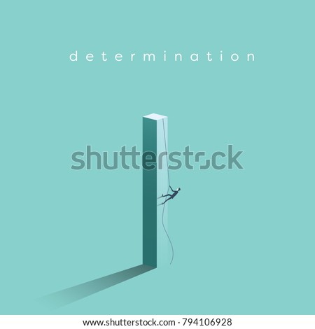 Business determination and growth vector concept. Businessman climbing vertical pillar. Symbol of career progress, promotion, motivation, achievement, challenge. Eps10 vector illustration.