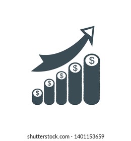 Business Develop Icon vector on white background. Dollars sign icon. Currency increase Icon for website, business