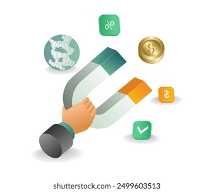 Business developer network magnet flat illustration