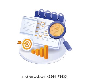 Business developer target strategy plan calendar flat and isometric illustration