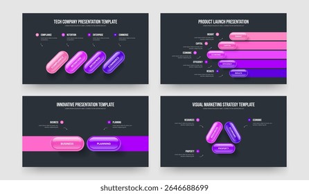 Business Development 4 5 2 3 Step Diagram Slide Design Collection. Service Performance Four Five Two Three Option Infographic Presentation Layout Vector Illustration Set.