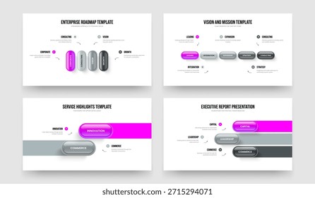 Desarrollo de negocios 4 5 2 3 Paquete de Plantilla de marco de diagrama de opciones. Profesional Visualización Cuatro Cinco Dos Tres Elementos Infografía Presentación Diseño Ilustración vectorial Set.