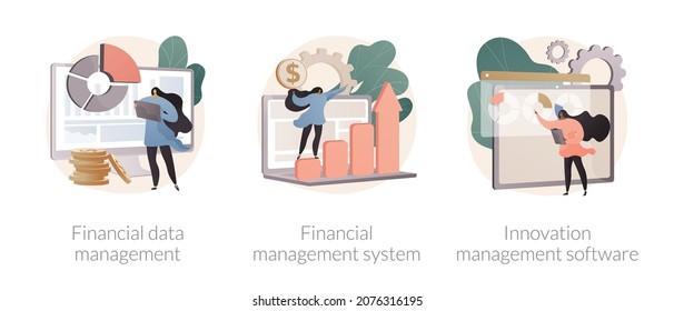 Business Development Abstract Concept Vector Illustration Set. Financial Data Management, Innovation Collaboration Software, Corporate Budget Planning, Data Report, Risk Management Abstract Metaphor.