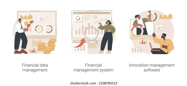 Business Development Abstract Concept Vector Illustration Set. Financial Data Management, Innovation Collaboration Software, Corporate Budget Planning, Data Report, Risk Management Abstract Metaphor.