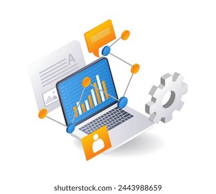 Business development analyst data process flat isometric 3d illustration