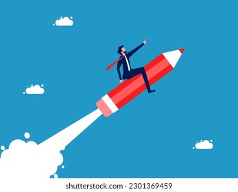 Business development. Businessman leader flies with a pencil