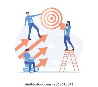 Business development and career growth concept, business people working on corporate success achievement. Company financial progress, flat vector modern illustration