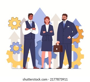 Business development, career growth, enterprise success. Teamwork, collaboration, corporate culture. Vector character flat cartoon illustration.