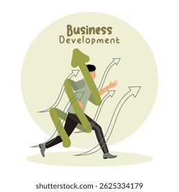 Business development and career success Visualized With Arrows. A person running with arrows, representing progress, business growth, and development.
