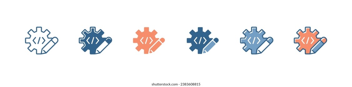 Business development coding with gear and pencil icon set website and application programming optimization with cog control symbol illustration digital project management
