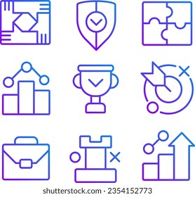Business development and cooperation pixel perfect gradient linear vector icons set. Goals and achievements. Thin line contour symbol designs bundle. Isolated outline illustrations collection