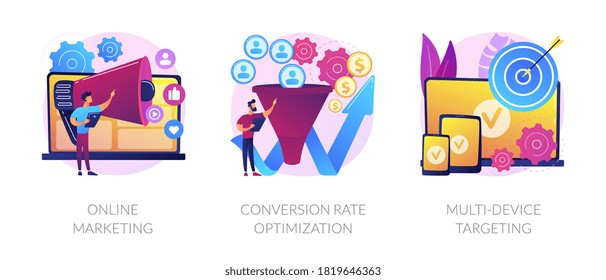 Business development, digital advertisement, internet communication. Online marketing, conversion rate optimization, multi-device targeting metaphors. Vector isolated concept metaphor illustrations.