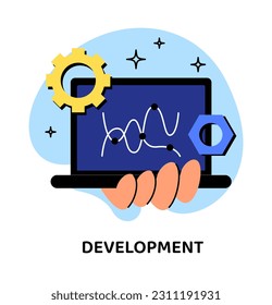 Business development doodle concept. Hand holding board with two charts. Marketing research and analytics. Planning and goal setting. Cartoon flat vector illustration isolated on white background