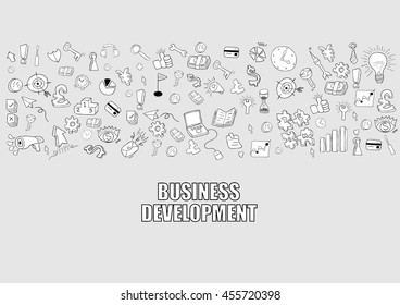 Business development doodles objects background, drawing by hand vector