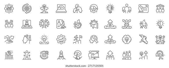 Icons für die bearbeitbare Zeile in der Geschäftsentwicklung. Strategie- und Wachstumssymbole