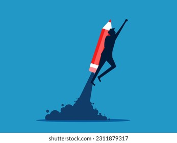Business development to grow. man flies up with a pencil