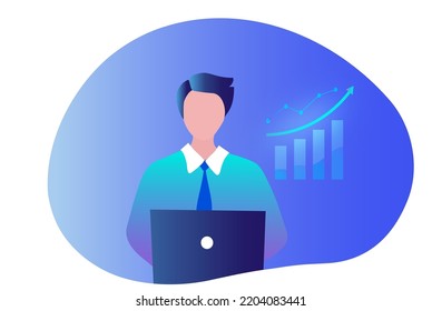 Business development and growth concept. Businesoman working with arrow up and graph chart future growth vector illustration
