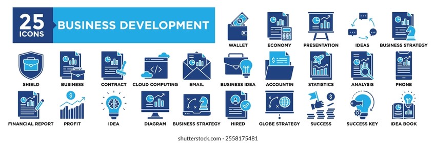 Business Development icon collection set. Containing design business, development, strategy, team, management, success	