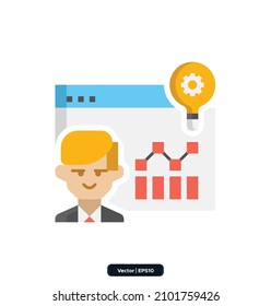 Icono de Desarrollo de negocio. Colección digital de iconos nómadas. Los iconos incluían consultoría, ingresos, desarrollo de negocios, remisiones, puesta en marcha, trabajo independiente, comunidad, etc. EPS10