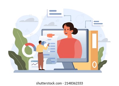 Business development illustration. Idea of strategy and success in partnership. Setting a goal or target and following schedule. Isolated vector illustration in flat style