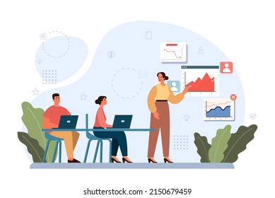 Business development illustration. Idea of strategy and success in partnership. Setting a goal or target and following schedule. Isolated vector illustration in flat style