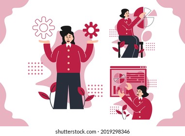 Ilustraciones de desarrollo empresarial. Recopilación de ilustraciones de la ui para actividades empresariales. estilo vectorial de diseño plano de personas