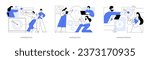 Business development isolated cartoon vector illustrations set. Diverse people discussing business plan, brainstorm startup idea, create company vision, entrepreneur develop mission vector cartoon.