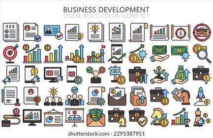 business development lineal multi color icons. contain analytic, report, chart, management, finance and more. use for modern concept, UI or UX kit, web and app. vector EPS 10 ready convert to SVG. svg