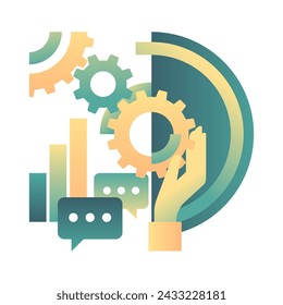 Business development and management, hand with gears - business management and working process conceptual illustration - vector concept