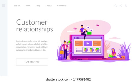 Business development. Marketing strategy. Online promotion. Content management. Digital marketing, PPC campaign, customer relationships concept. Website homepage header landing web page template.