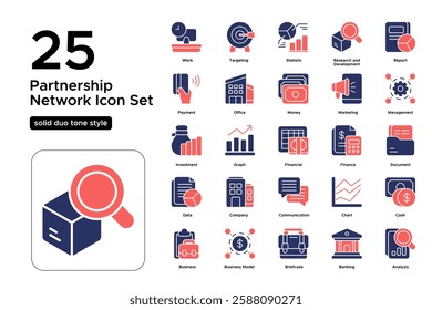 Business Development and Model Canvas. Revenue Optimization, Product Market Fit, and Scalability. Vector Illustration. Solid duo tone icon set