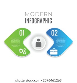 Business development modern concept editable infographic with icons template 2 step design