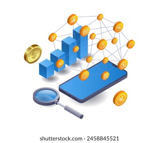 Business development network infographics flat isometric 3d illustration