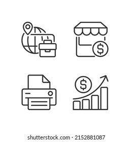 Conjunto de iconos lineales perfectos para píxel de desarrollo de negocio. Comercio electrónico. Símbolos de línea delgada personalizables. Ilustraciones aisladas del contorno vectorial. Trazo editable. Montserrat Negrita, fuentes ligeras usadas