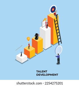 Business development plan for improvement 3d isometric vector illustration concept for banner, website, landing page, ads, flyer template