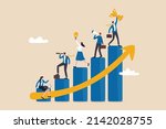 Business development plan for improvement, teamwork help growing revenue, growth and achievement, team strategy for business success concept, business people team working on improve bar graph.