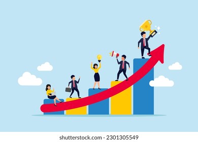 Business development plan for improvement, teamwork help growing revenue, growth and achievement, team strategy for business success concept, business people team working on improve bar graph.