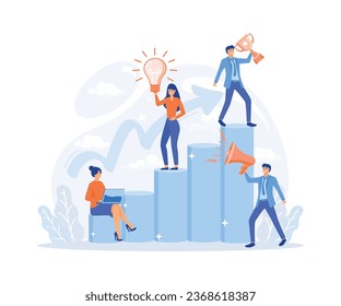 Business development plan for improvement, teamwork help growing revenue, growth and achievement, team strategy for business success, flat vector modern illustration
