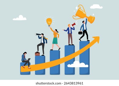 Business Development Plan für die Verbesserung, Teamarbeit hilft, Umsatz zu steigern, Wachstum und Leistung, Team-Strategie für Business-Erfolg-Konzept, Team der Arbeit zu verbessern Balkendiagramm.