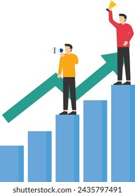 Business development plan for the upgrade, team strategy for business success concept, teamwork to help increase revenue, growth, and achievement, business people team working to increase bar graph.