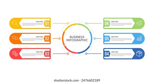 Business development process infographic 6 steps or options for a success model. Vector illustration.