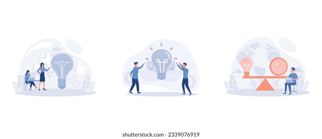 business Development process, people try to find best idea, Balance between time and cost of an idea, set flat vector modern illustration