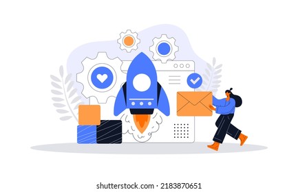Business development process. Product innovation, creative ideas. Starting launch, Startup business, entrepreneurial concept. Flat vector illustration