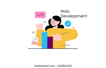 Business development, programming Illustration. People working on web and application development on computers. Software developers. Flat vector style illustrations. 