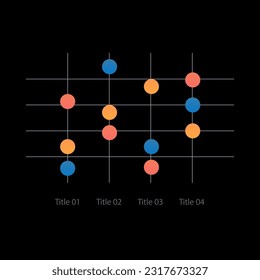 Business development report infographic dot chart design template for dark theme. Comparison. Editable infochart with data points. Visual data presentation. Myriad Pro-Regular font used