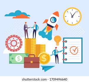 Business development start up money increase concept. Vector flat cartoon graphic design illustration